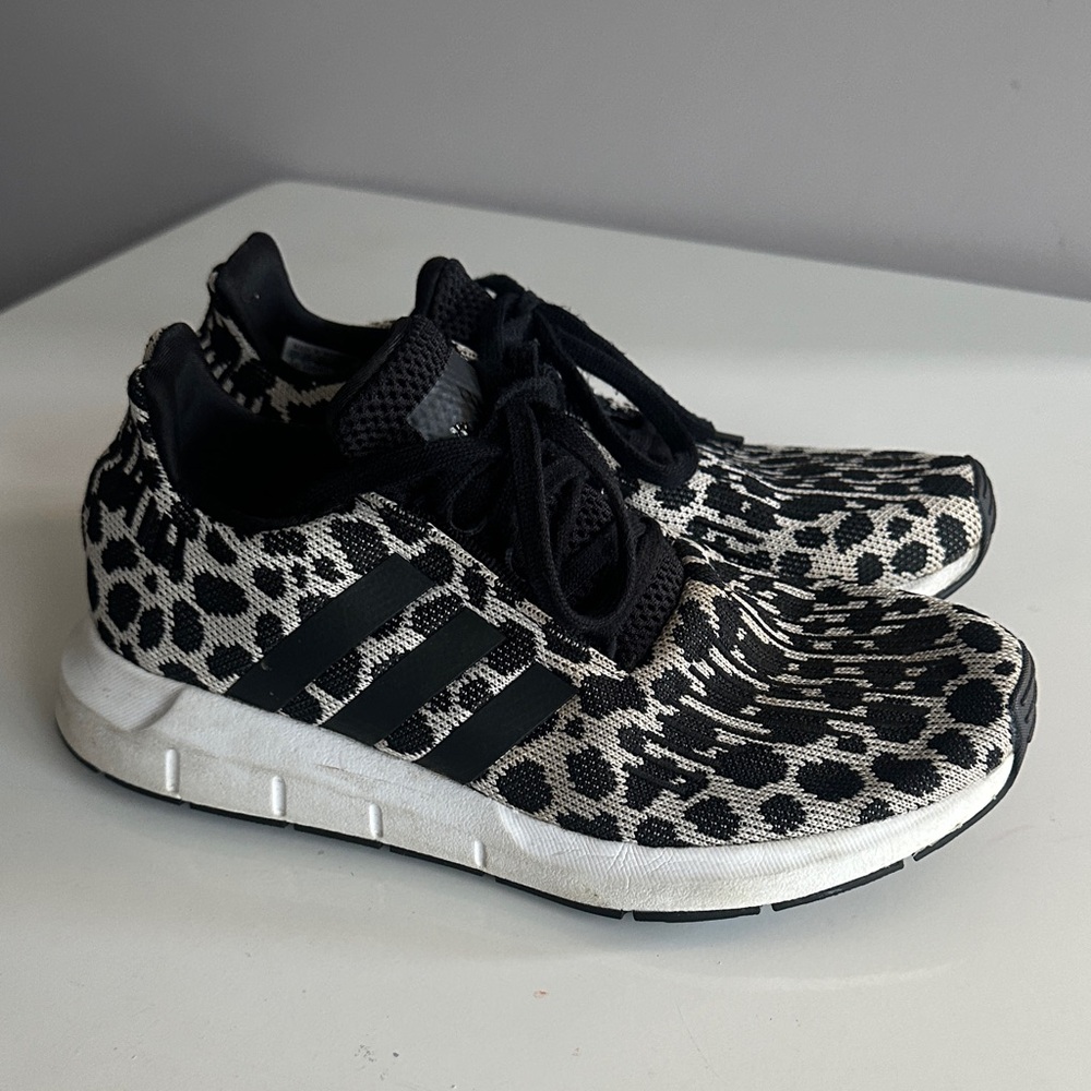 adidas Women’s Black & White Leopard Knit Athletic Sneakers